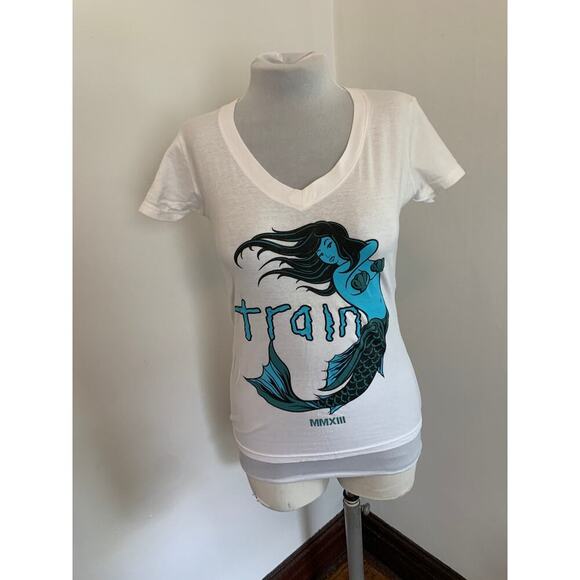 Train Concert Band Tee S White Nautical Mermaid MMXIII Graphic V Neck Small 2013 - Picture 4 of 8